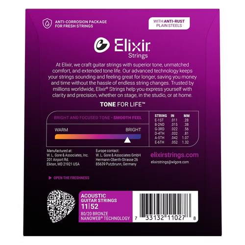 סט מיתרים לאקוסטית 11027 ELIXIR NANOWEB 11-52