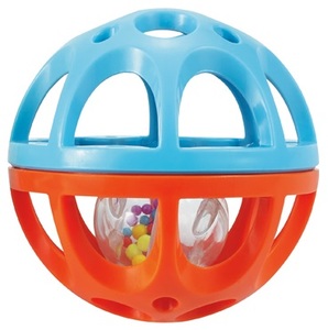 כדור משחק הראשון שלי מגומי עם רעשן - כחול/כתום