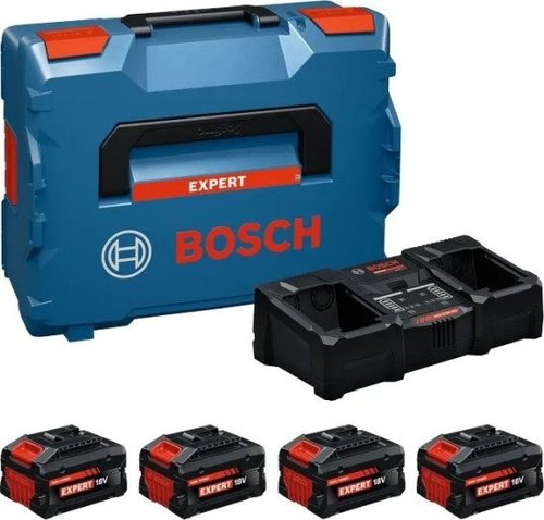 זוג סוללות EXBA18V-80 8Ah + זוג סוללות EXBA18V-55 5.5Ah + מטען כפול + מזוודת נשיאה Bosch EXAL18V2-320