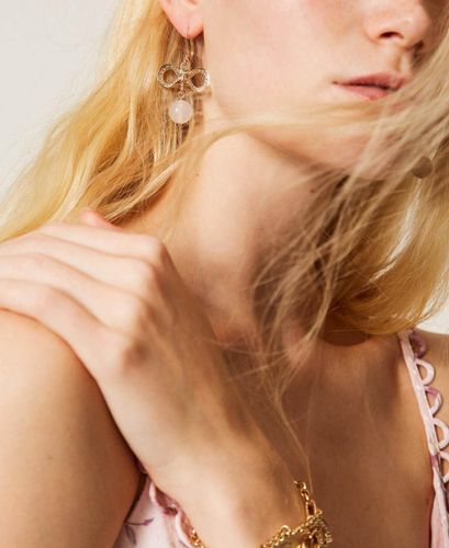 Earrings with rhinestones and logo