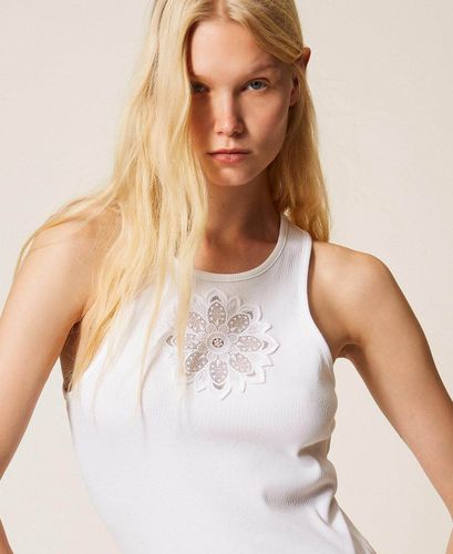 Tank top with floral embroidery