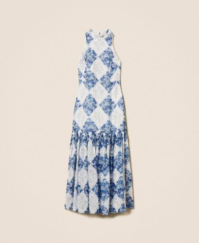 Long ramie dress with floral print