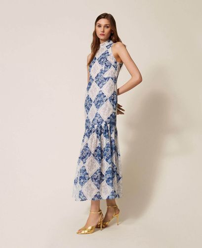 Long ramie dress with floral print