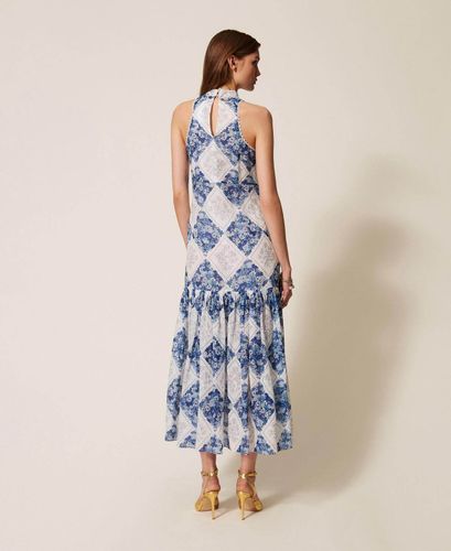 Long ramie dress with floral print