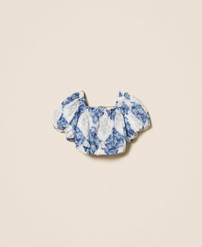 Cropped ramie blouse with floral print