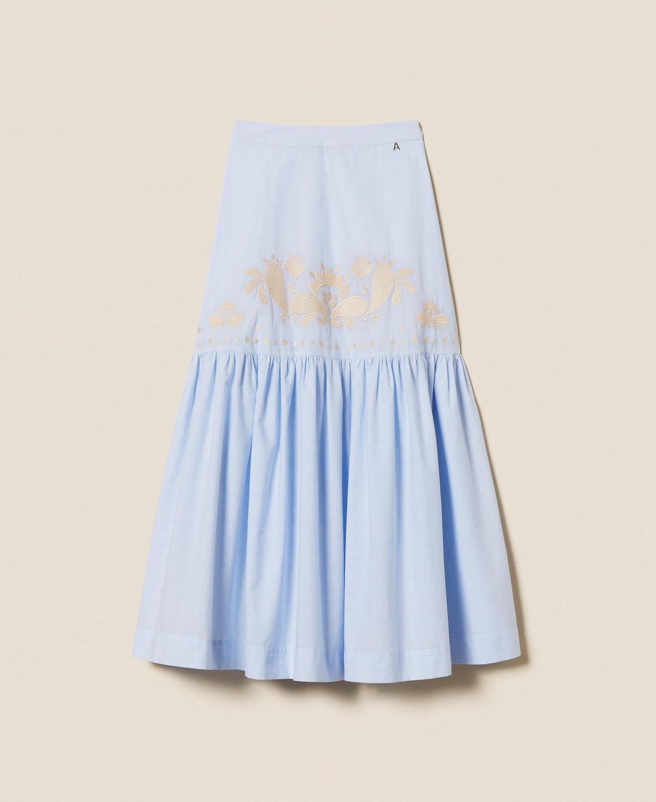 Long striped skirt with flounce and embroidery