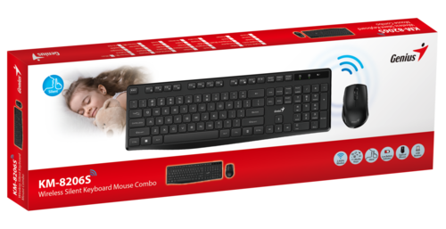  סט מקלדת ועכבר אלחוטי שקטים Genius KM-8206S 