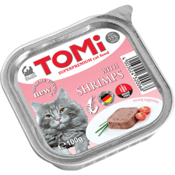 טומי Tomi - מעדן פטה עם שרימפס לחתול - 100 גרם מבצע 10% הנחה בקניית 10 יח
