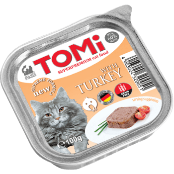 טומי Tomi - מעדן פטה עם הודו לחתול - 100 גרם מבצע 10% הנחה בקניית 10 יח