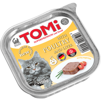 טומי Tomi - מעדן פטה עם עוף וכבד לחתול - 100 גרם מבצע 10% הנחה בקניית 10 יח