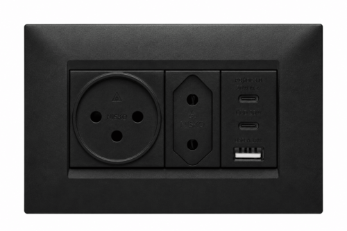 1 שקע +1 שקע דו פיני + טעינה USB 20w שחור מט לקופסא 4 - קומפלט – ניסקו סוויץ’