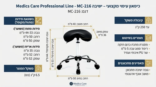 כיסא עיסוי מקצועי | ישיבה 33 ס”מ | Medics Care MC-216