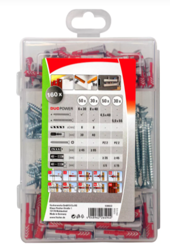 דיבל ובורג מידות 6 ו-8 FISCHER - מארז 160 יחידות PROFI-BOX