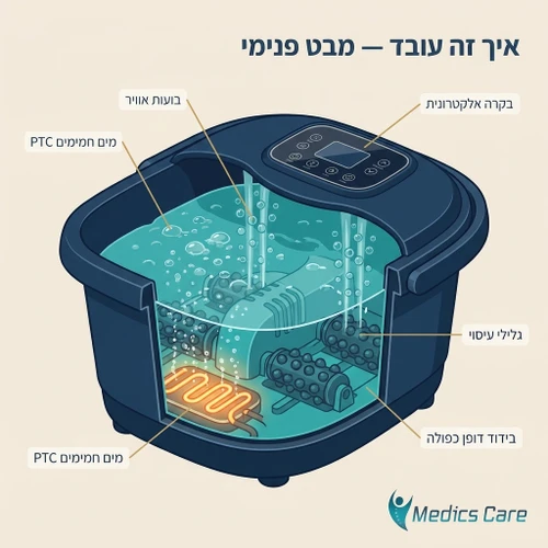 אמבט עיסוי SPA לרגליים Medics Care MC-685 | חימום PTC + אור אדום + ויברציה + 6 גלילי עיסוי 