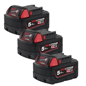 מארז 3 סוללות ליתיום 5AH 18V דגם Milwaukee M18B5 מילווקי