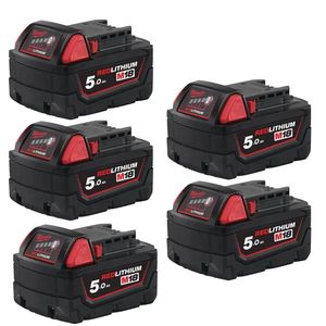 מארז 5 סוללות ליתיום 5AH 18V דגם Milwaukee M18B5 מילווקי