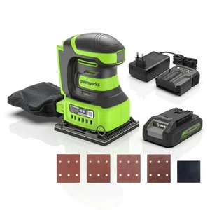 מלטשת מרובעת 24V רוטטת + סוללה 2AH ומטען מיקרו Greenworks 99638/1