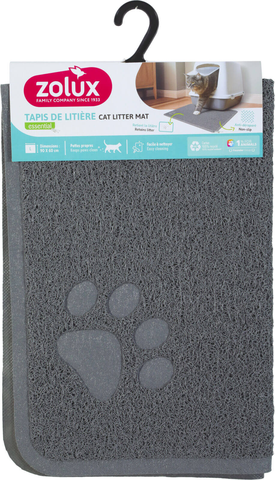 זולוקס משטח היגייני לחתולים  HYGIENIC MAT60X90 GREY