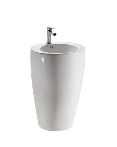 כיור חרס עגול עומד עם חור לברז - D0002