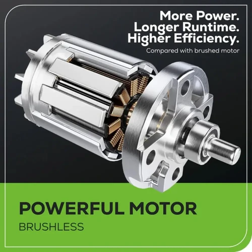 מנוע Brushless מתקדם של Greenworks 80V PRO המספק יותר כוח, זמן עבודה ארוך יותר ויעילות גבוהה יותר בהשוואה למנועים עם פחמים.