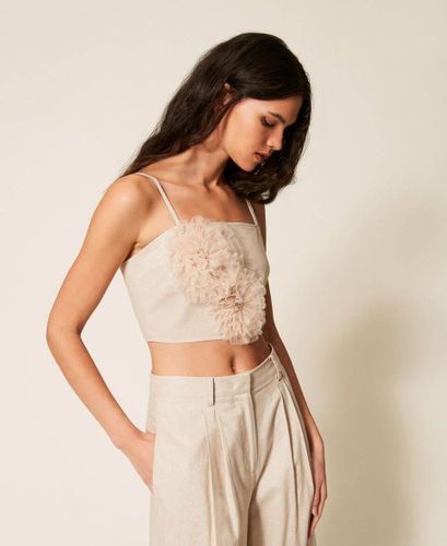 Linen blend top with lurex