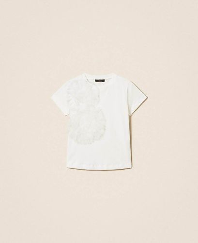 Regular fit T-shirt with tulle flowers