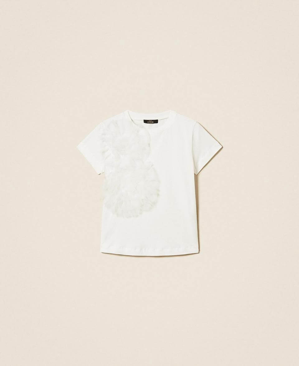 Regular fit T-shirt with tulle flowers