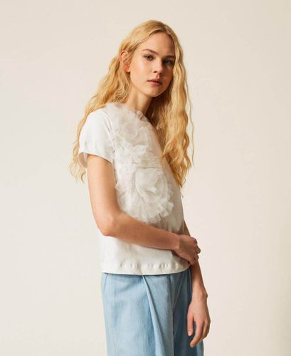 Regular fit T-shirt with tulle flowers