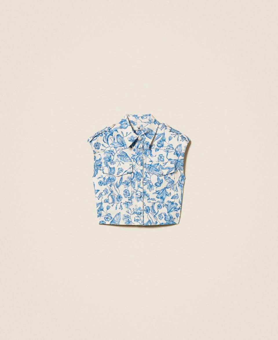 Floral bull denim gilet