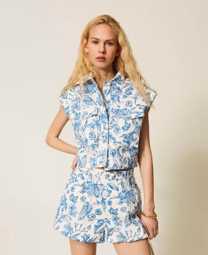 Floral bull denim gilet