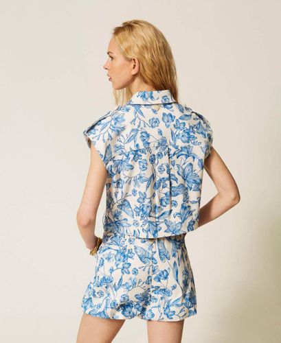 Floral bull denim gilet