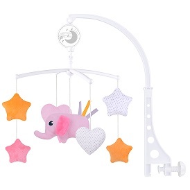 מובייל מוזיקלי מכני למיטת תינוק דגם Elephant Pink – צלילים מרגיעים לשינה מתוקה