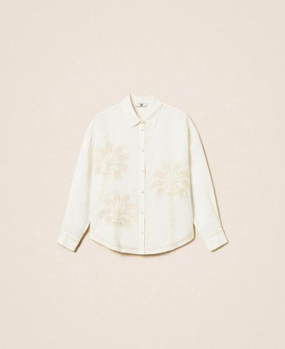 Linen blend shirt with embroidery