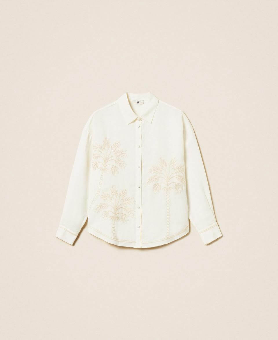Linen blend shirt with embroidery