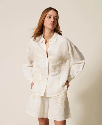 Linen blend shirt with embroidery