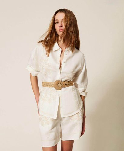 Linen blend shirt with embroidery