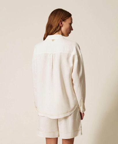 Linen blend shirt with embroidery