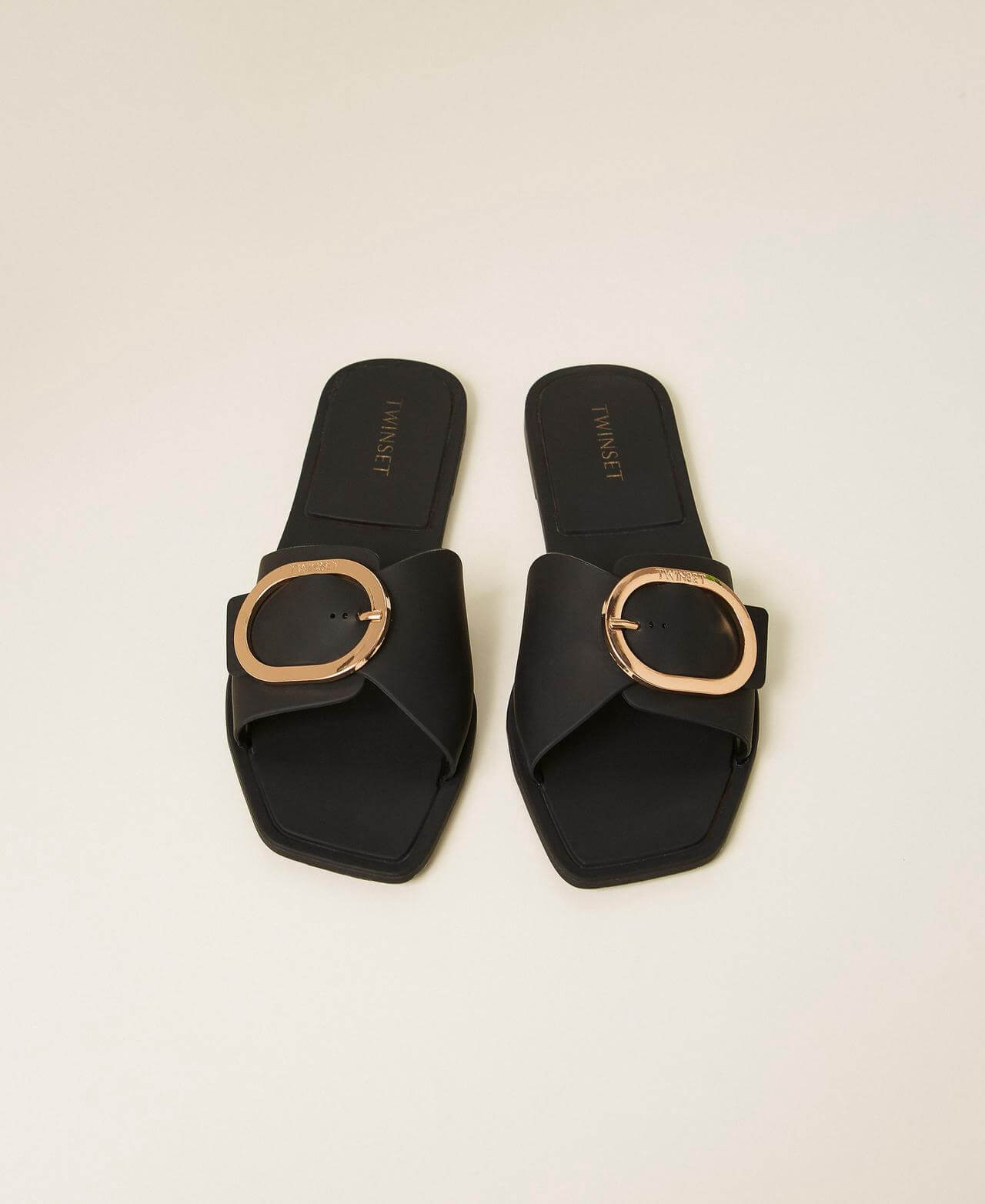 Slides with logo buckle