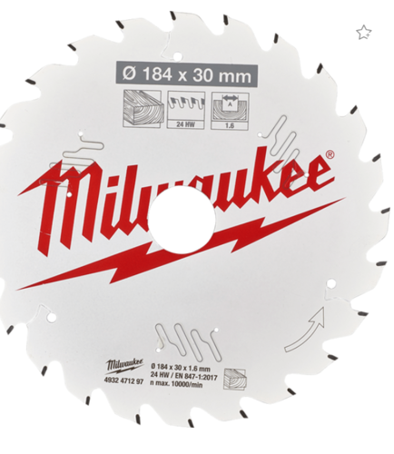 להב למסור עגול לעץ 184 מ״מ Milwaukee - 4932471297