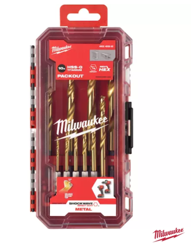 סט 10 מקדחי מתכת טיטניום Shockwave Red Hex Milwaukee -  4932493865