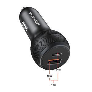 מטען רכב ENERGY 43W PD25W+QC18W עם כבל Type-C to Lighthing