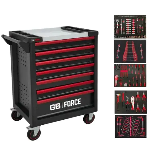 עגלת כלים 7 מגירות + 306 כלים GB FORCE