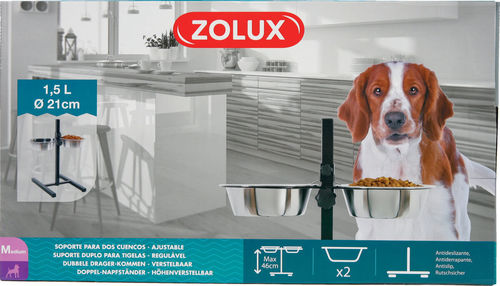 זולוקס מתקן האכלה מוגבה ומתכוונן לכלבים ADJUSTABL STAND + 2 BOWLS 1,5L