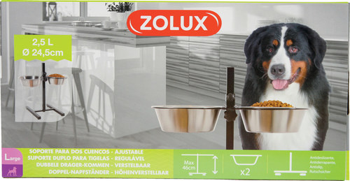 זולוקס מתקן האכלה מוגבה ומתכוונן לכלבים ADJ STAND ST STEEL BOWLS 2,75L