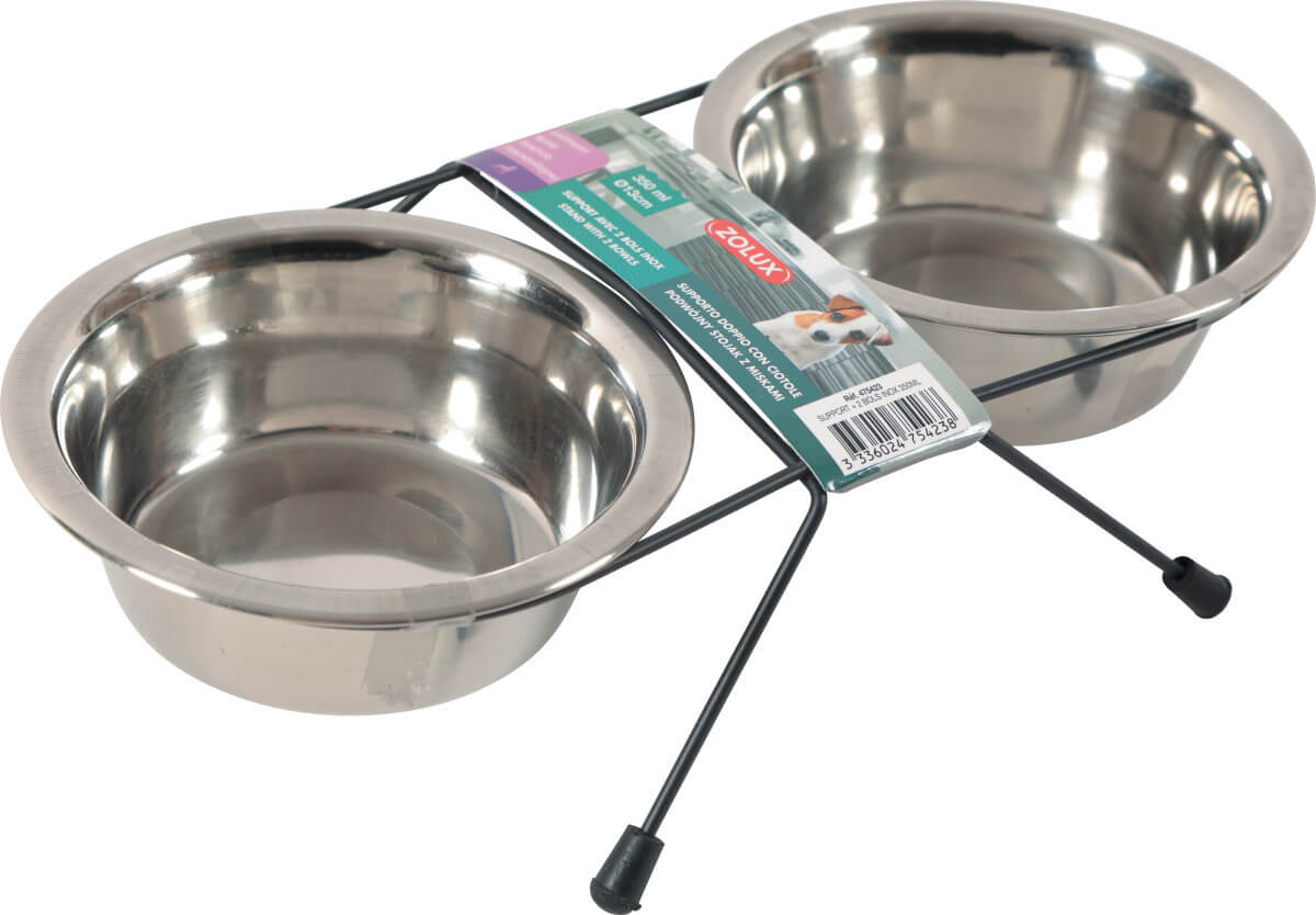 זולוקס סט האכלה איכותי לכלבים וחתולים STAND + 2 INOX BOWLS 350ML