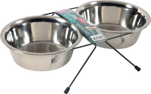 זולוקס סט האכלה איכותי לכלבים וחתולים STAND + 2 INOX BOWLS 1,3L