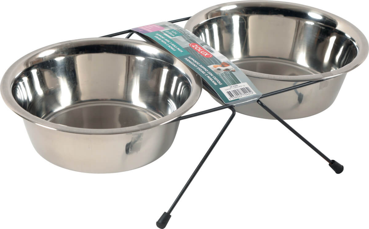 זולוקס סט האכלה איכותי לכלבים וחתולים STAND + 2 INOX BOWLS 1,3L