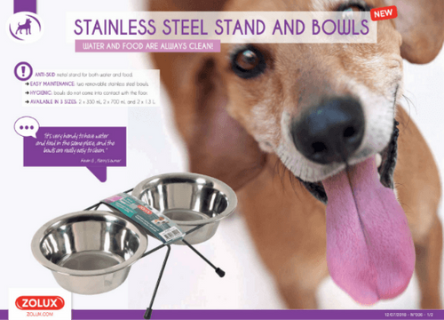 זולוקס סט האכלה איכותי לכלבים וחתולים STAND + 2 INOX BOWLS 1,3L