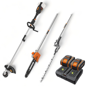 חרמש נטען קומבי 4 אביזרים  40V WORX WG186E.92 [ כולל 2 סוללות + מטען כפול ]