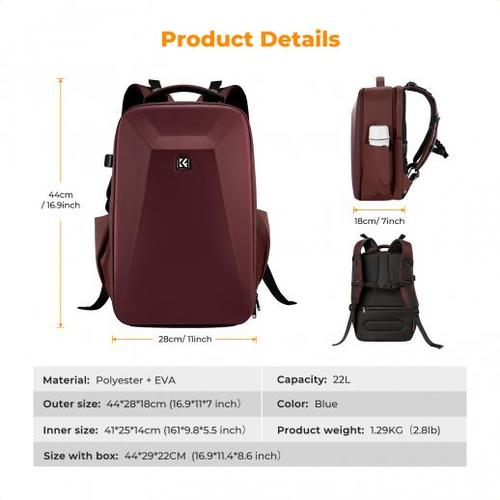 תיק גב קשיח לצילום מקצועי K F  Concept Camera Backpack 22L
